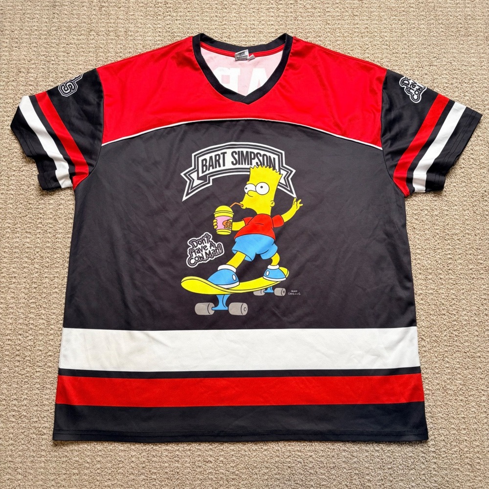 The Simpsons Bart Simpson 89 Hockey Jersey Shirt Mens XL Black Red Skateboard